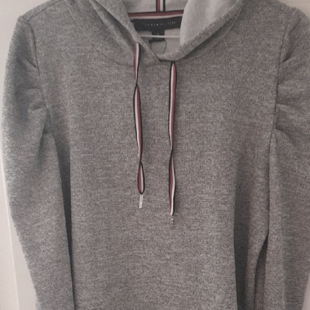 Tommy Hilfiger Women's Glitter Detail Puff-Sleeve Sweatshirt, Gray NWT